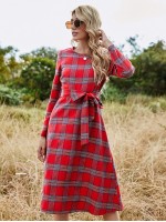 Zip Back Belted Tartan Dress