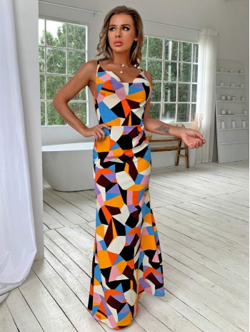 Zip Back Geo Pattern Prom Dress