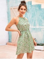 Allover Floral Print Halter Dress