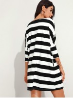 Batwing Sleeve Slant Pocket Striped Dress