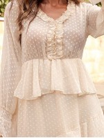 Asymmetrical Hem Layered Trim Swiss Dot Dress