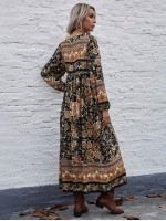 Allover Floral Tie Neck Smock Dress