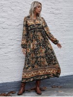 Allover Floral Tie Neck Smock Dress