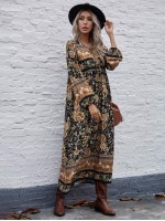 Allover Floral Tie Neck Smock Dress