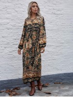 Allover Floral Tie Neck Smock Dress