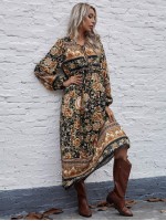 Allover Floral Tie Neck Smock Dress