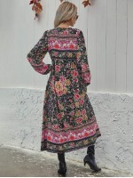 Allover Floral Tie Neck Smock Dress