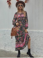 Allover Floral Tie Neck Smock Dress