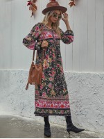 Allover Floral Tie Neck Smock Dress