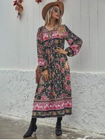 Allover Floral Tie Neck Smock Dress