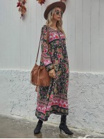 Allover Floral Tie Neck Smock Dress