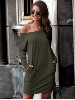 Asymmetric Neck Slant Pocket Tee Dress