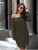 Asymmetric Neck Slant Pocket Tee Dress