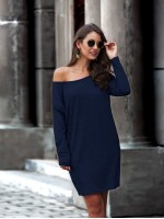 Asymmetrical Neck Hidden Pockets Tee Dress