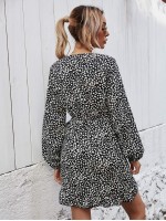 All Over Print Ruffle Hem Wrap Dress