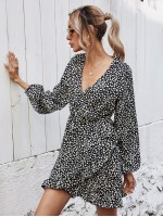 All Over Print Ruffle Hem Wrap Dress