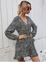 All Over Print Ruffle Hem Wrap Dress