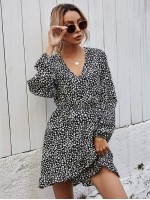 All Over Print Ruffle Hem Wrap Dress