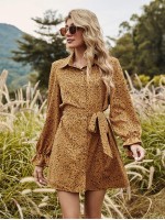 Allover Print Self Tie Shirt Dress