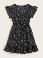 V-neck Ruffle Hem Polka Dot A-line Dress