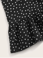 V-neck Ruffle Hem Polka Dot A-line Dress