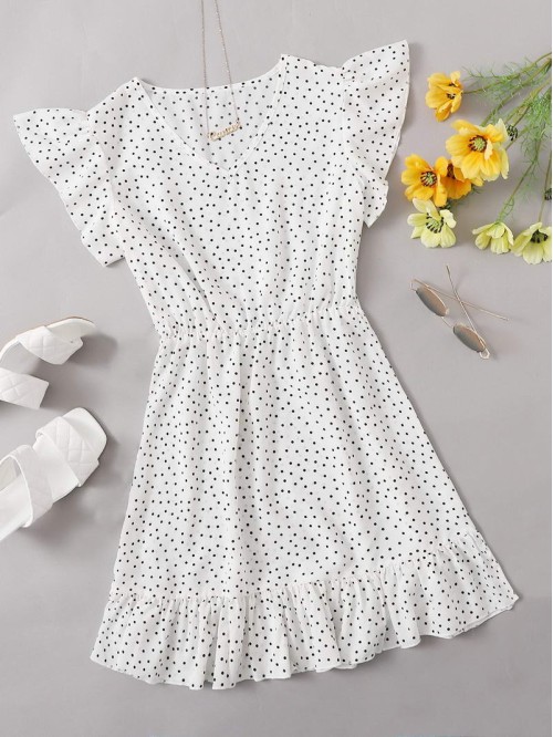 V-neck Polka Dot A-line Dress