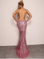 Backless Mermaid Hem Sequin Prom Dress