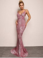 Backless Mermaid Hem Sequin Prom Dress