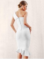 Zip Back One Shoulder Fishtail Hem Bodycon Dress