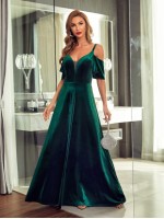 Velvet Cold Shoulder Maxi Prom Dress