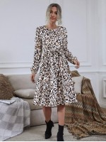 Allover Print Belted A-line Dress