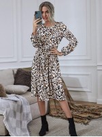 Allover Print Belted A-line Dress