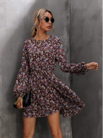 Allover Floral Print A-line Dress