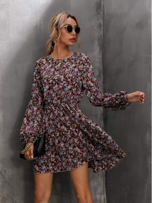 Allover Floral Print A-line Dress