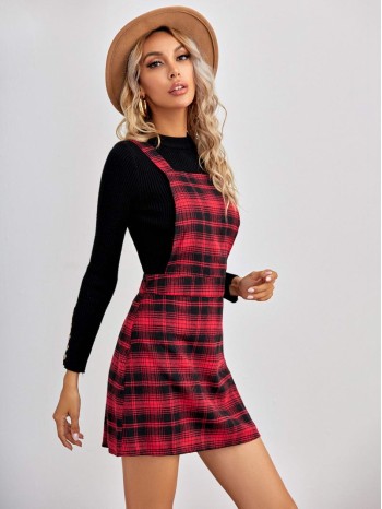 Zip Side Tartan Overall Dress