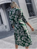 Allover Floral Print Shirt Dress Without Belt