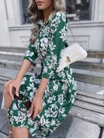 Allover Floral Print Shirt Dress Without Belt