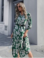 Allover Floral Print Shirt Dress Without Belt