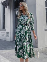 Allover Floral Print Shirt Dress Without Belt