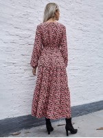 Allover Floral Print Belted A-line Dress