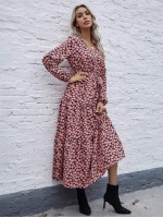 Allover Floral Print Belted A-line Dress