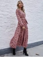 Allover Floral Print Belted A-line Dress