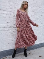 Allover Floral Print Belted A-line Dress