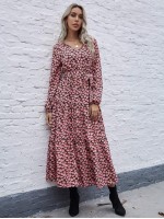 Allover Floral Print Belted A-line Dress