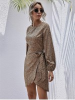 All Over Print Knot Side Wrap Hem Dress