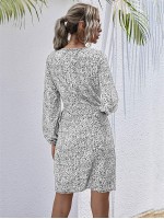 All Over Print Knot Side Wrap Hem Dress