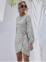 All Over Print Knot Side Wrap Hem Dress