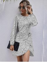 All Over Print Knot Side Wrap Hem Dress