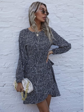 All Over Print Knot Side Wrap Hem Dress