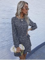 All Over Print Knot Side Wrap Hem Dress